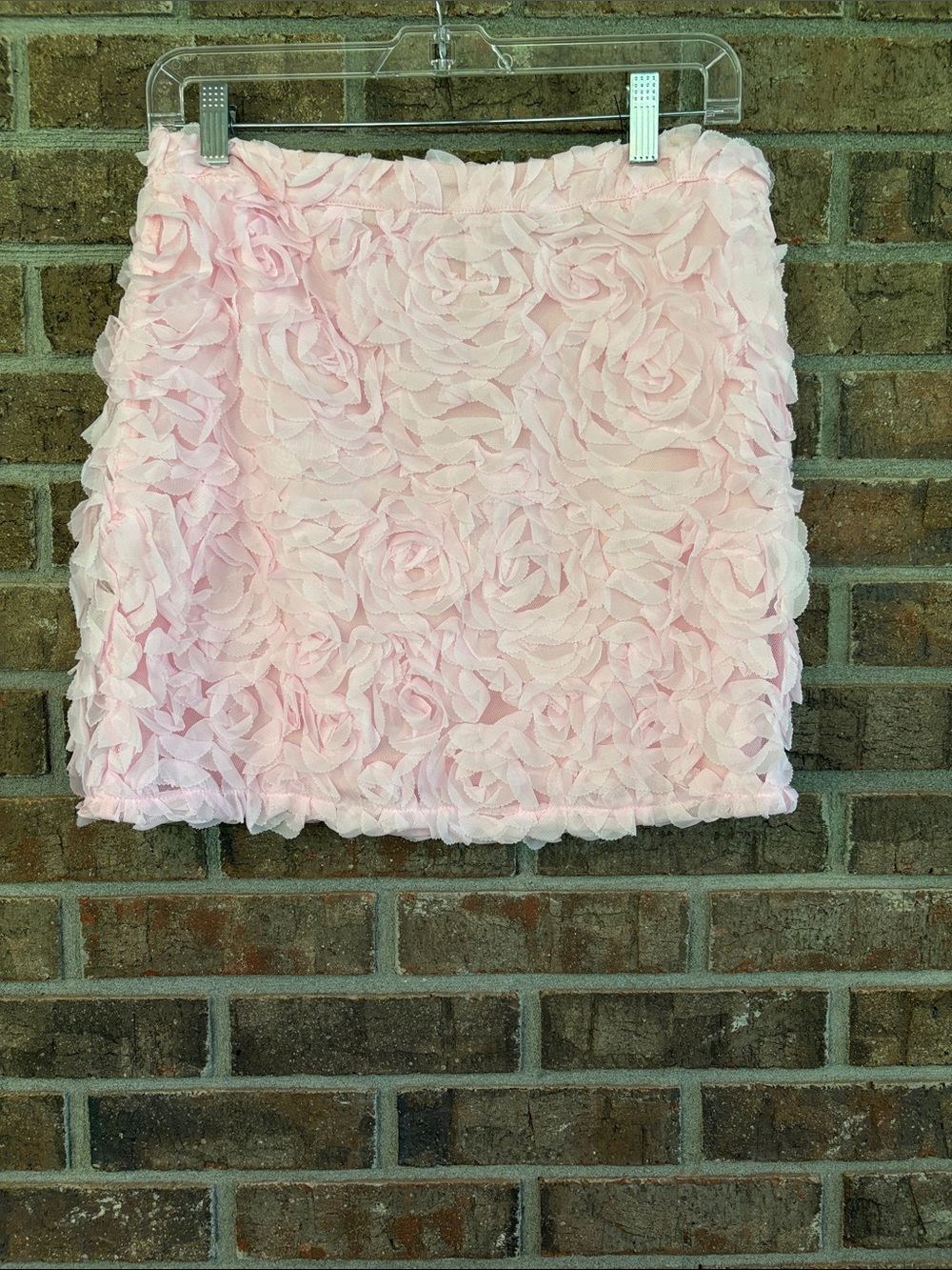 Lulu's Light Pink Rose-Appliqué Mini Skirt